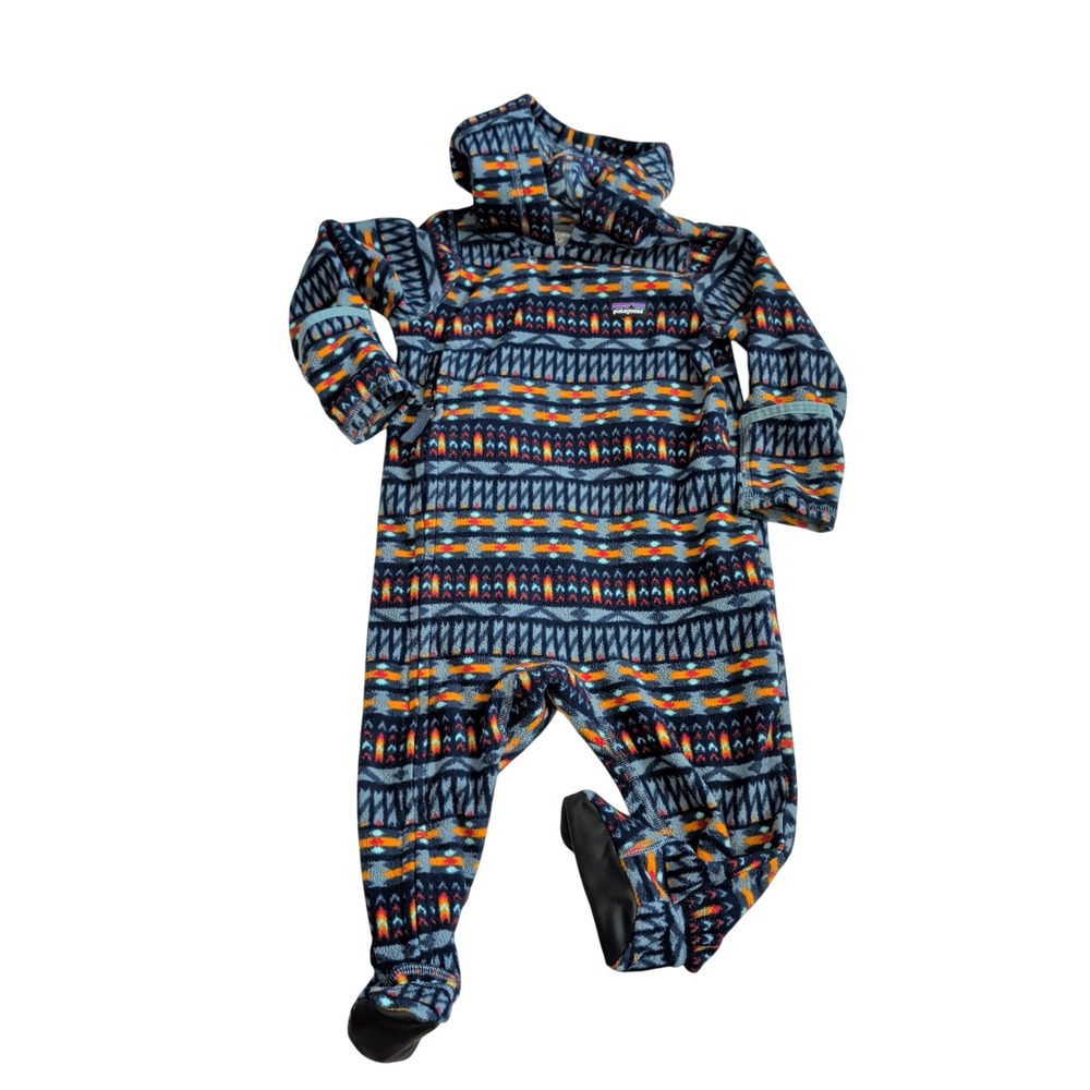 Patagonia Synchilla Fleece Bunting Hooded One Piece 6-12M Blue Baby Southwestern